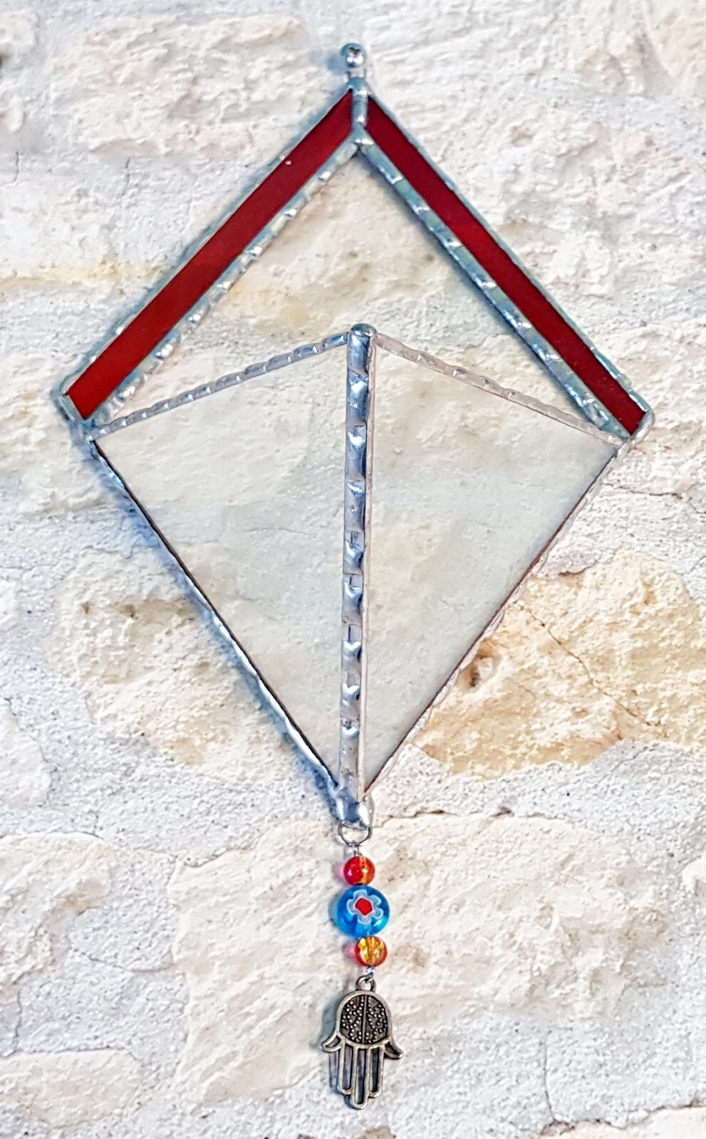 Transparent Terrarium in Shaped of Diamond Stained Glass with Red frame