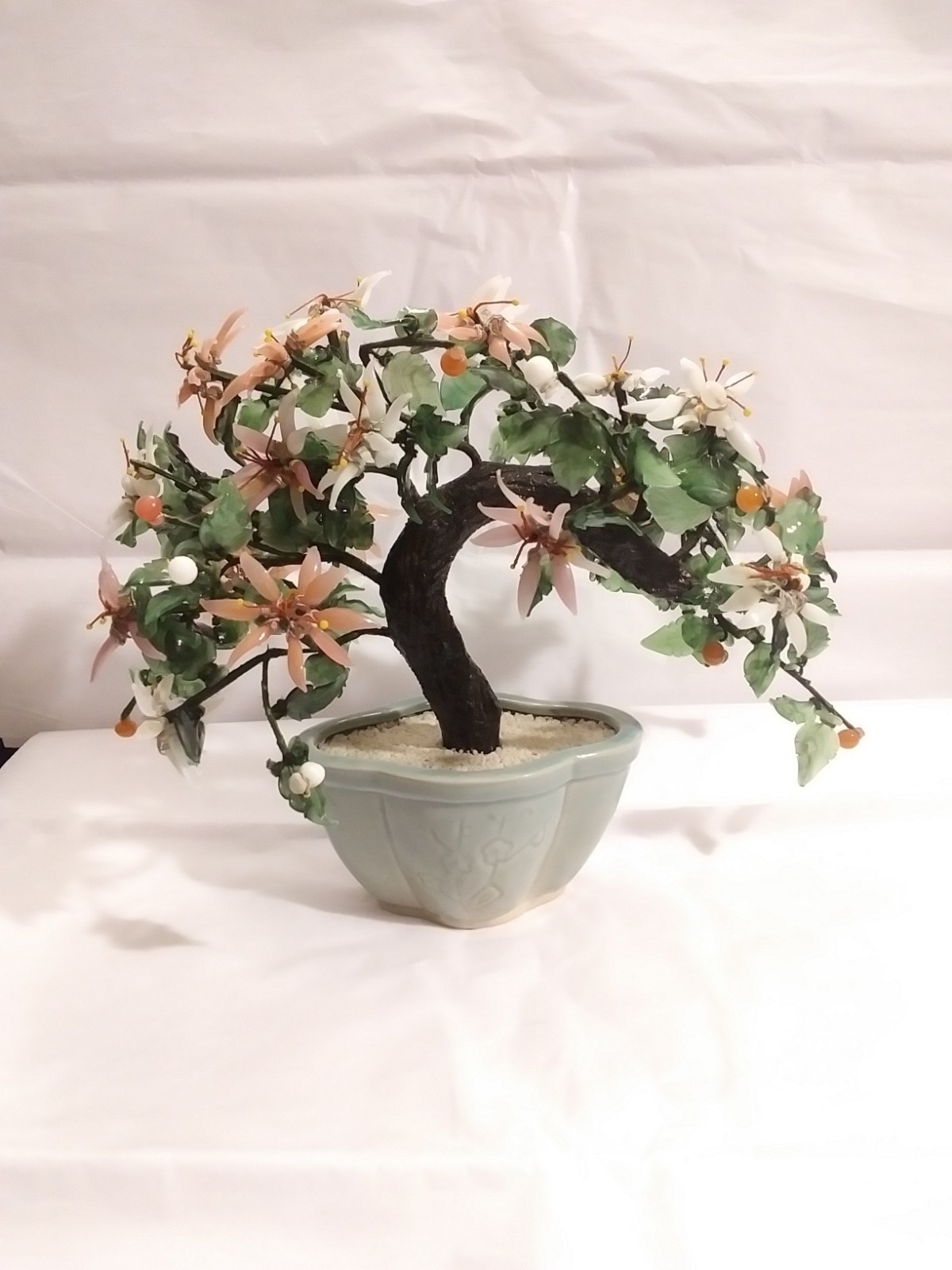 Vintage Glass Bonsai Cherry Blossom Tree 9 in. tall 12 in. wide. Exquisite.