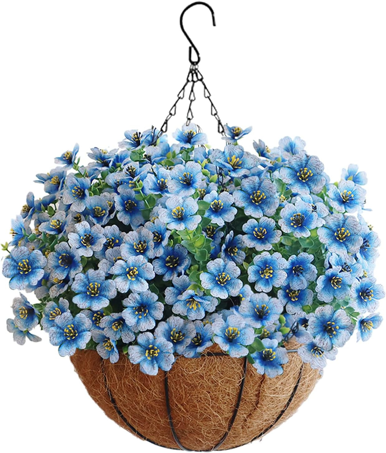 UV Resistant Artificial Flower Bundles in Pot – White & Blue for Home & Garden