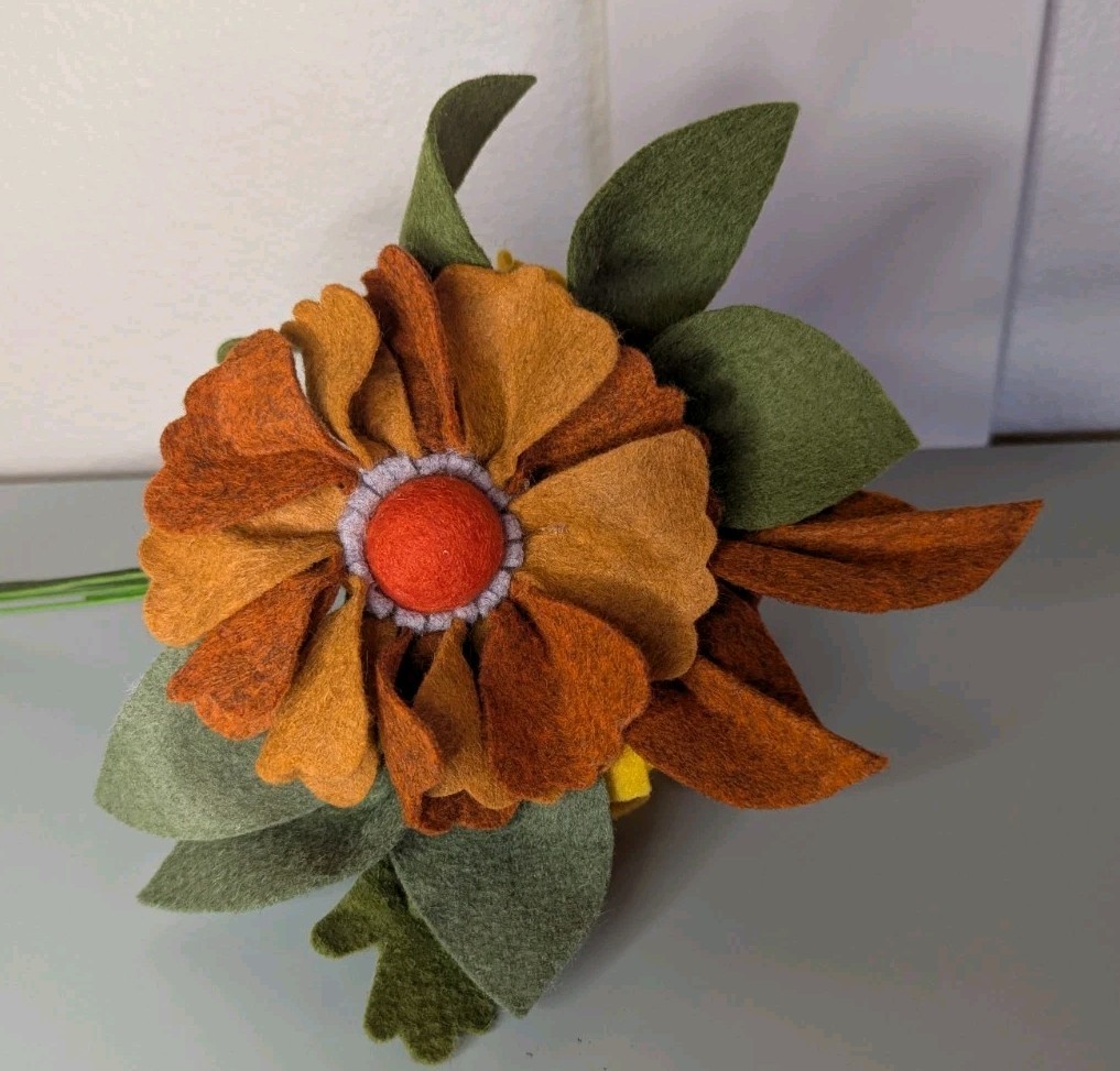 Beautiful Hand Cut Wool Blend Felt Flower Bouquet Gift Wrapped/Great Gift Idea!