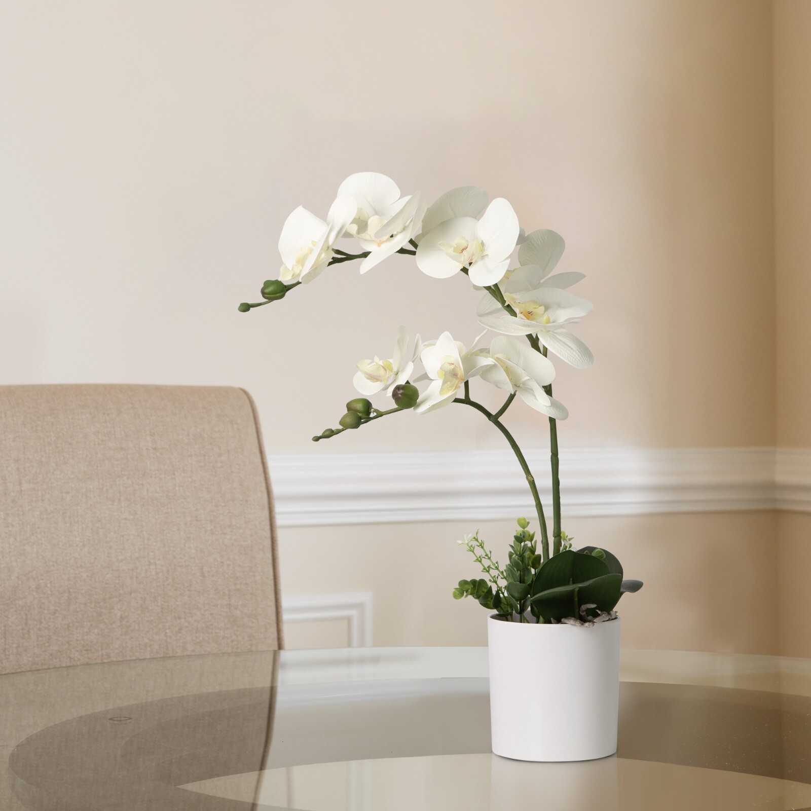 Artificial Orchid Flowers Potted in Ceramic Pot