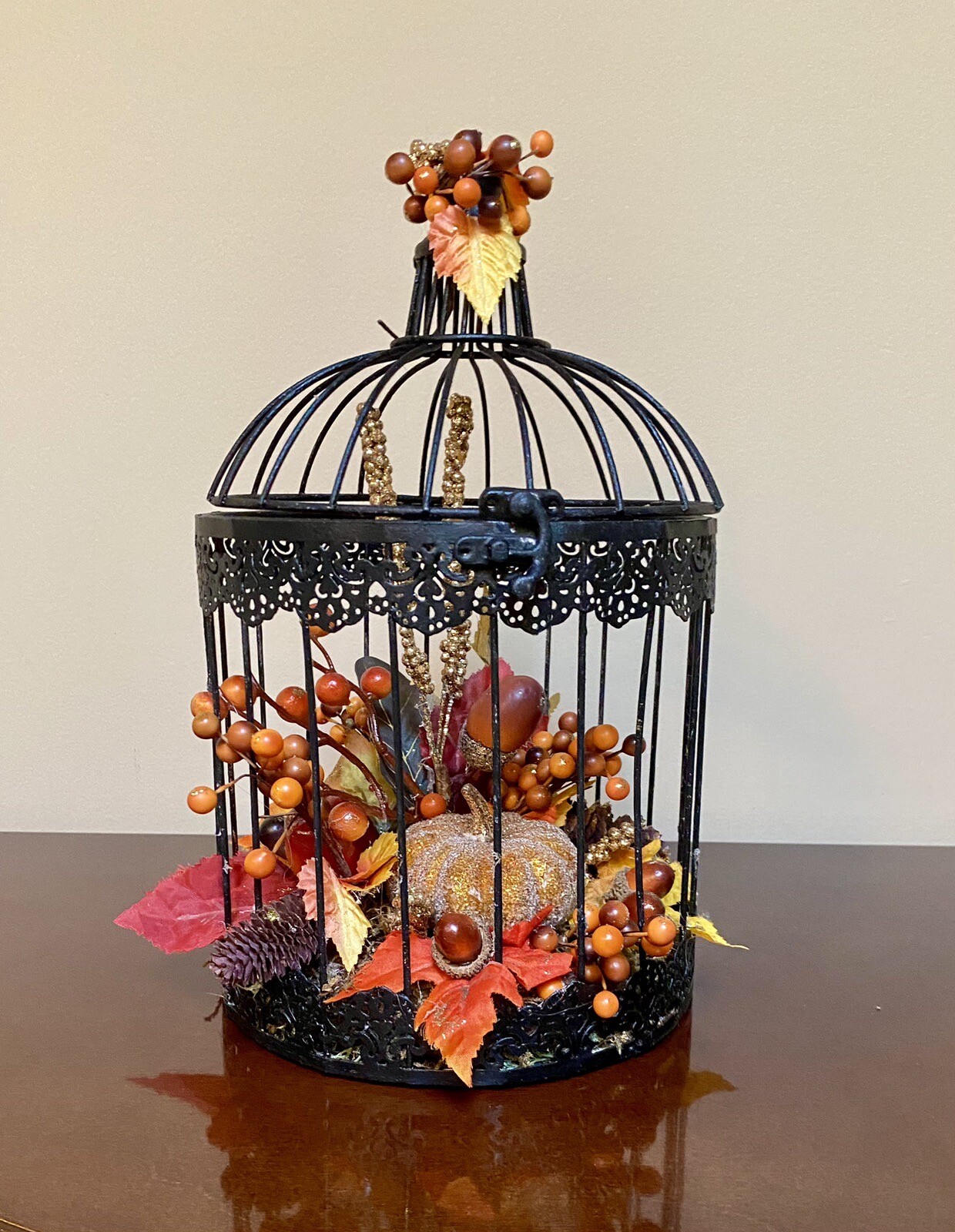 Vintage Halloween Birdcage with Glittery Gold Accents