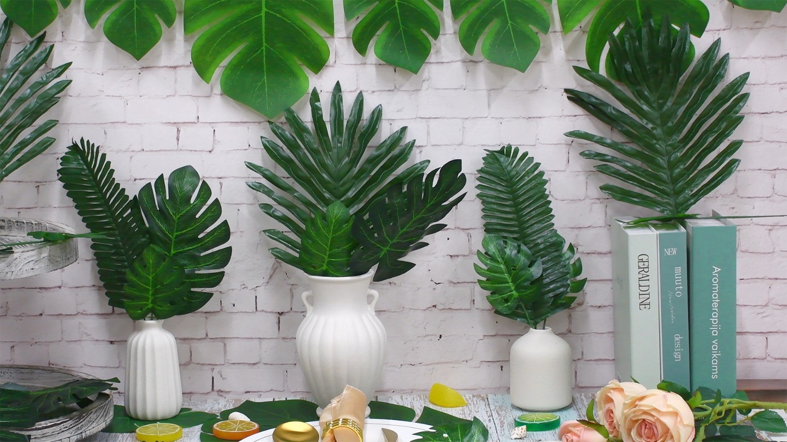 110 Pcs Artificial Tropical Palm Leaves – Large & Small Fake Plants for Luau, Ju