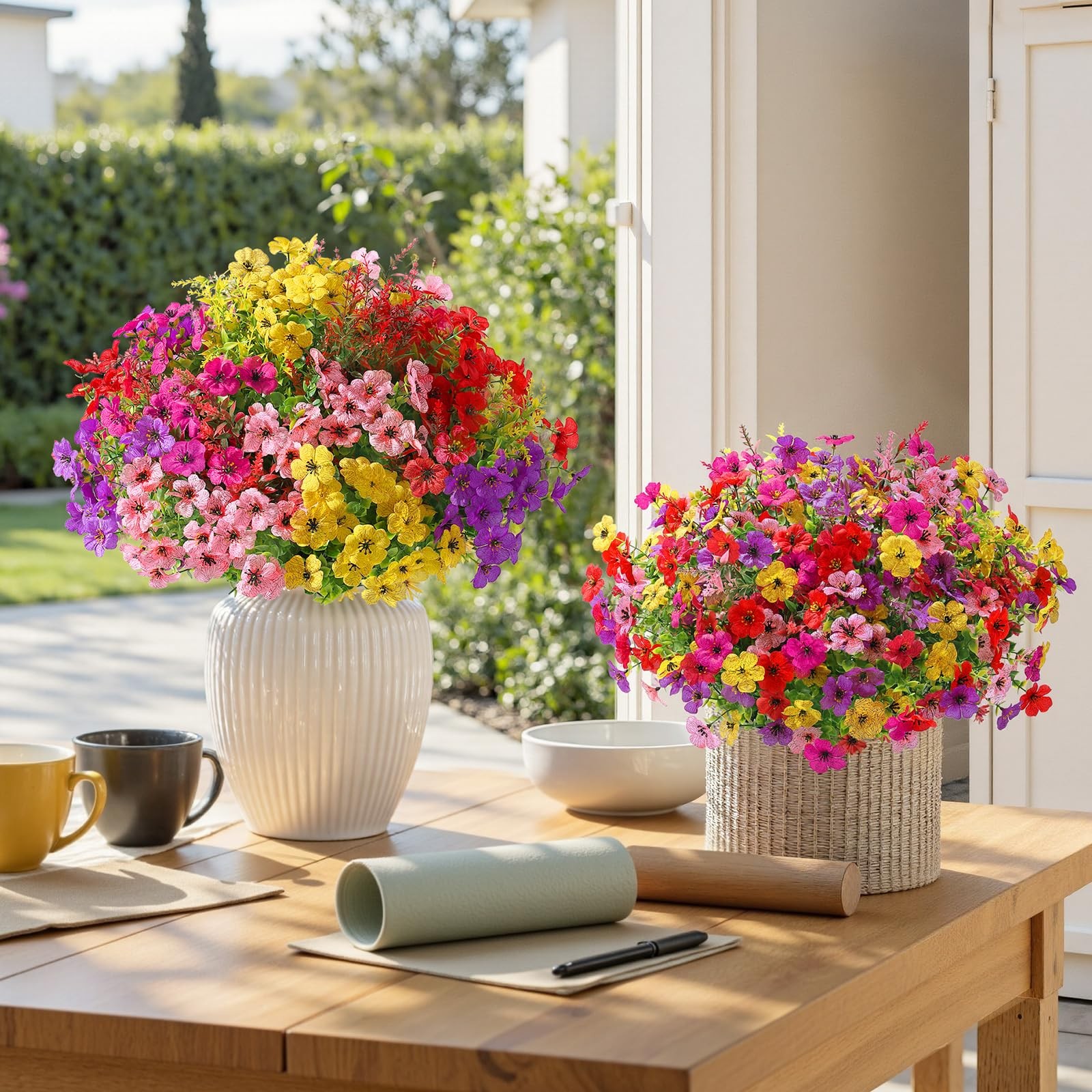 24 Bundles Artificial Flowers for Outdoors Decoration, Faux Plants Fake Silk …
