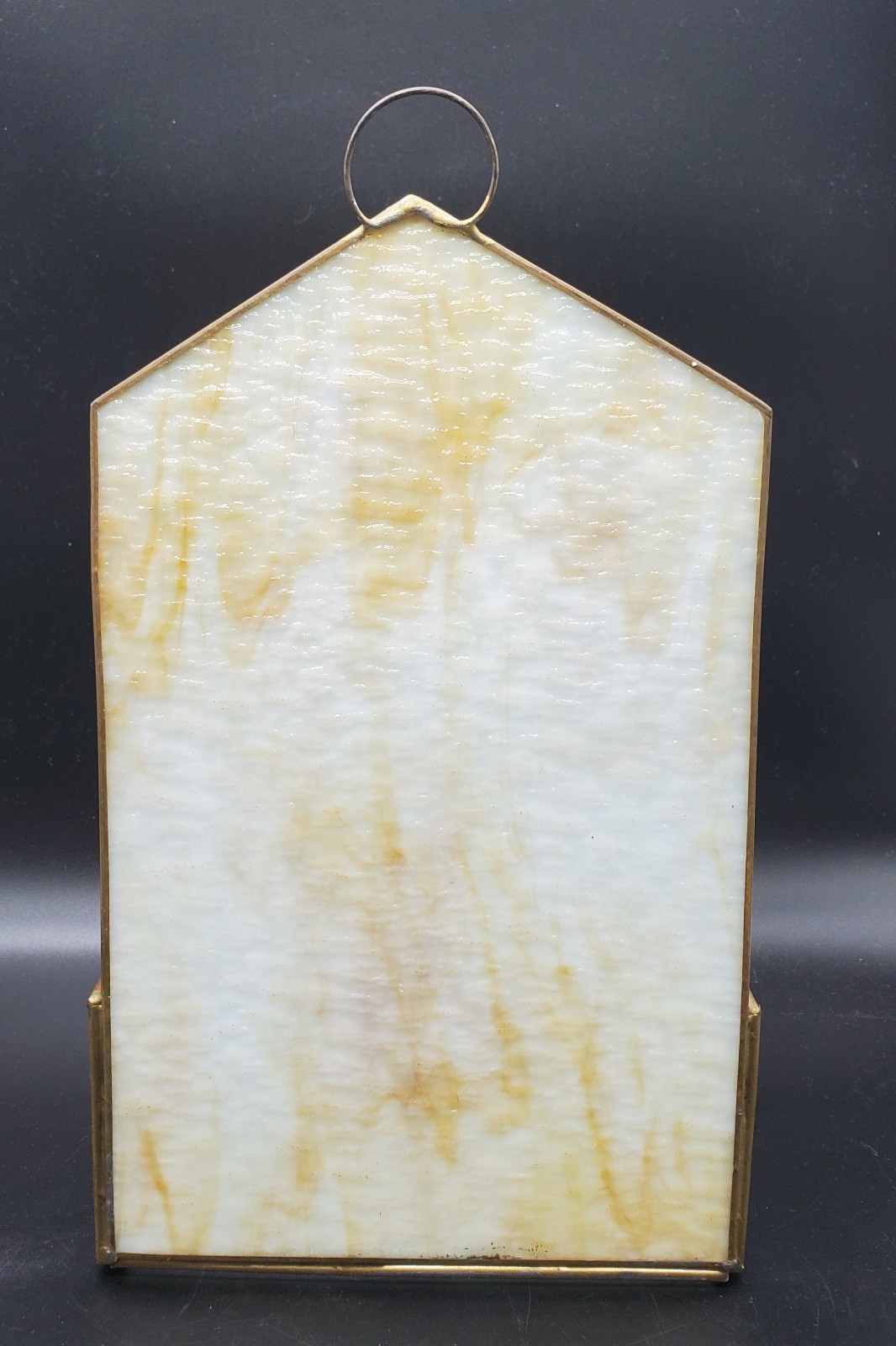 VTG STAINED SLAG GLASS TERRARIUM PLANT CANDLE DECOR MCM FREE STANDING READ***