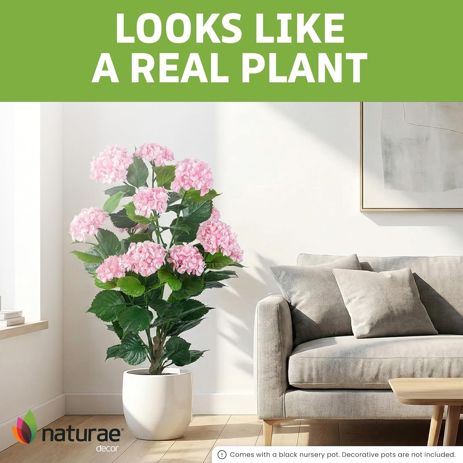 Elegant 37” White Hydrangea Artificial Plant in Black Pot for Home Decor (2)