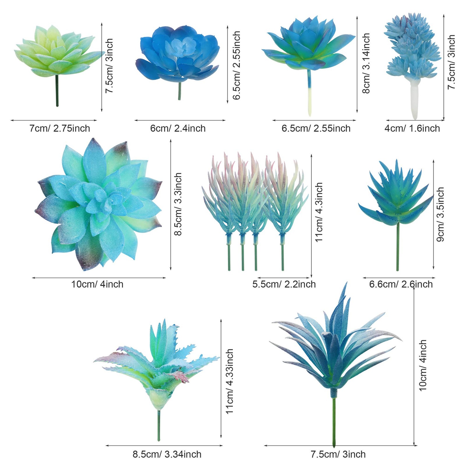21 PCS Artificial Succulent Plants, Blue Fake Succulent, Unpotted Faux Succul…