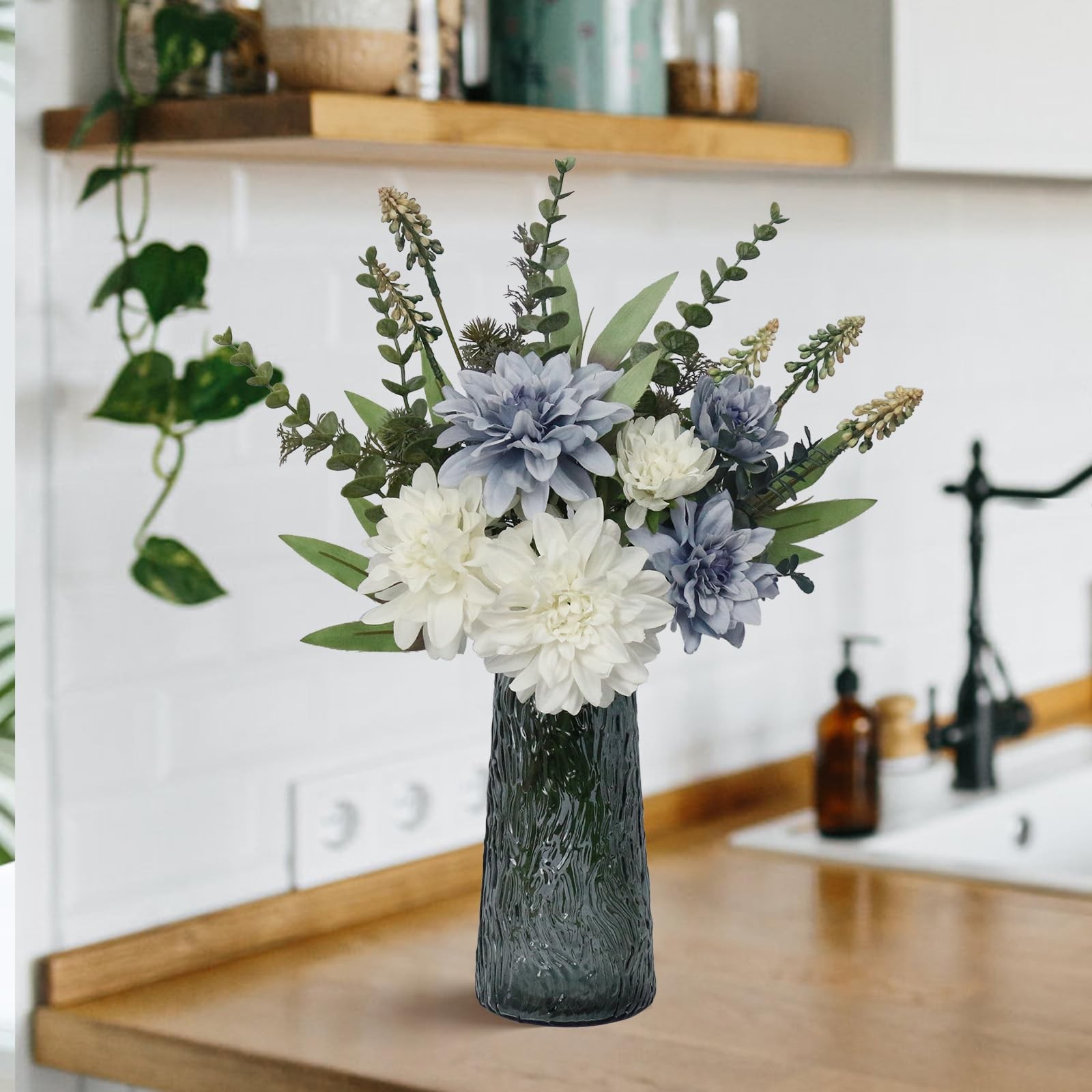 Silk Artificial Fake Flowers In Vase Faux Plants Centerpiece Table Decorations
