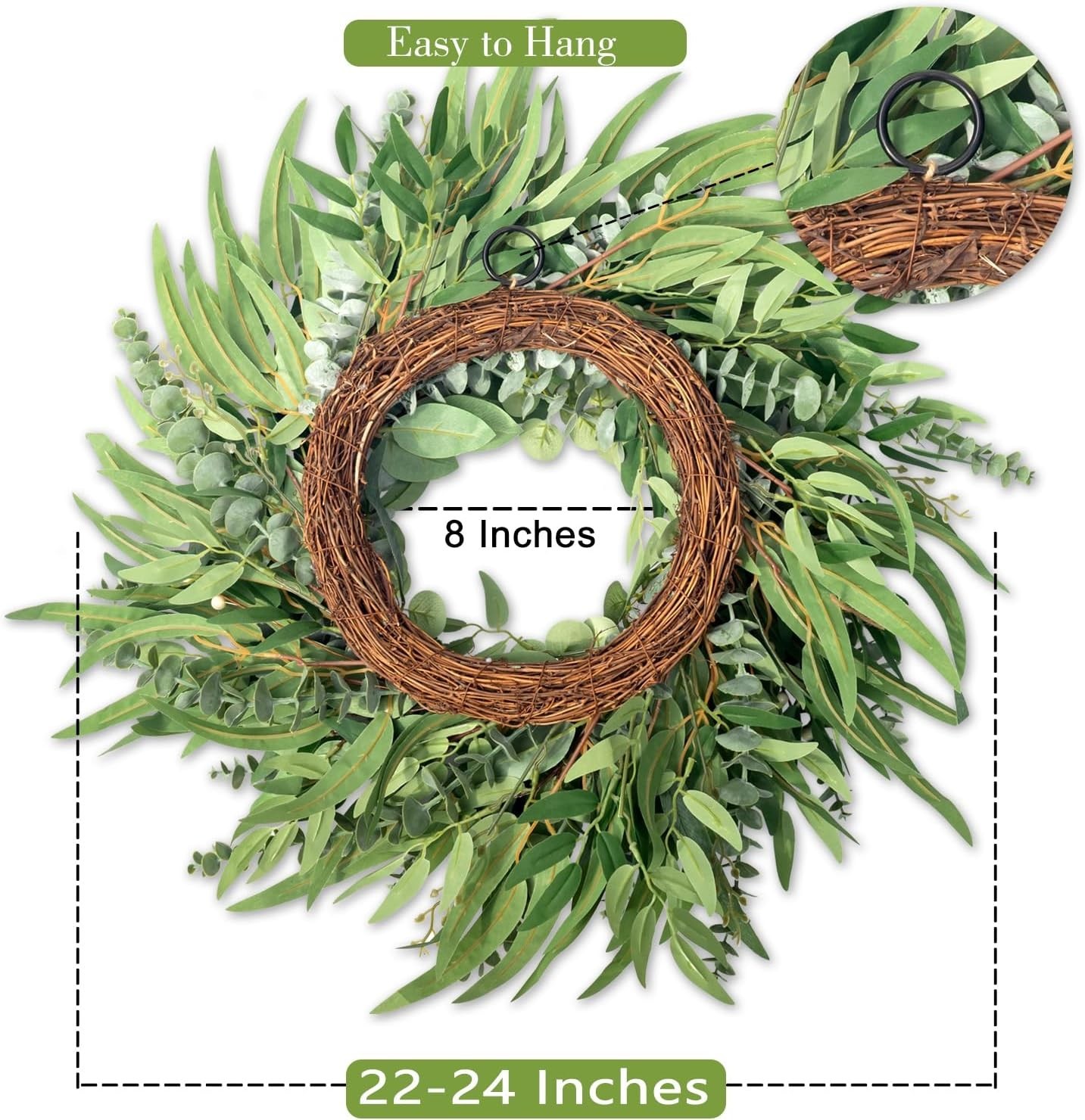 Farmhouse Style 22″ Green Eucalyptus Wreath – Perfect Gift for All Occasions