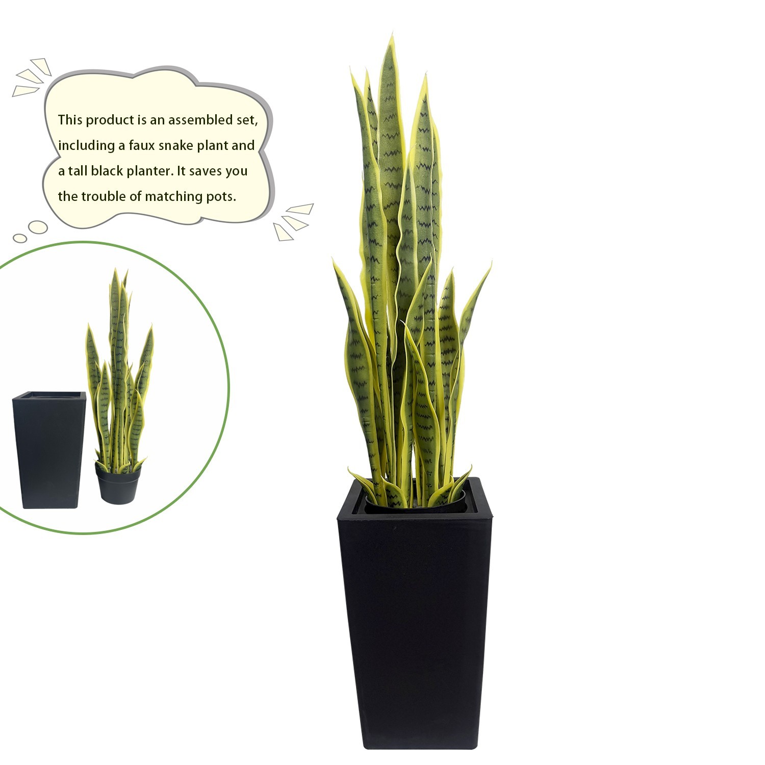 2 Pack 90cm Artificial Green Snake Plant with Pots Indoor Bedroom Office Decor