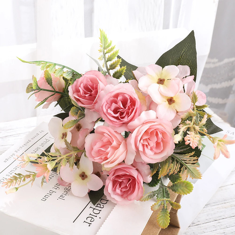 Home Decor Roses Autumn Artificial Flowers Silk Peony Hydrangea Big Bride