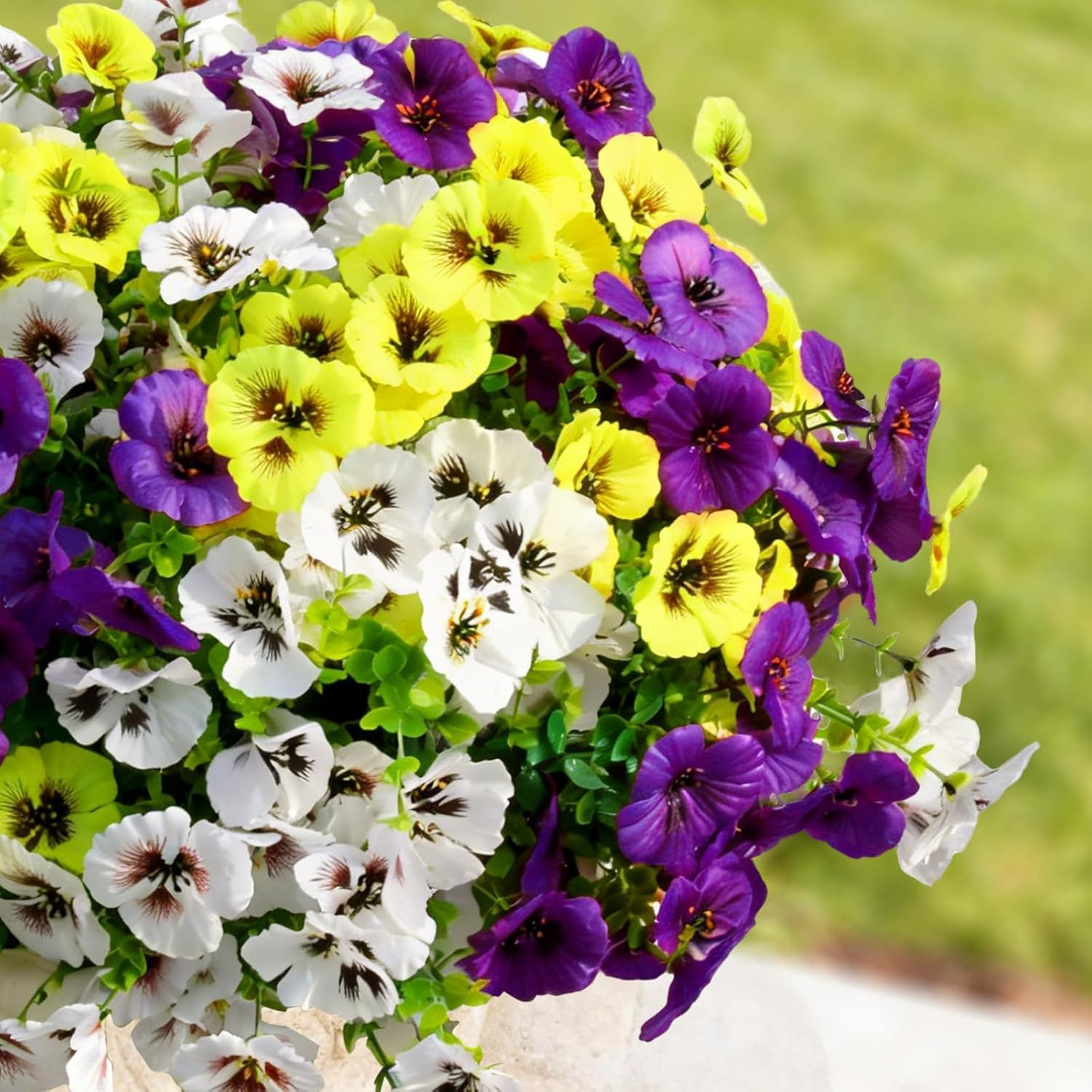 Artificial Fake Pansy Flowers for Outdoor Spring, UV Resistant No Fade 18 Bundle