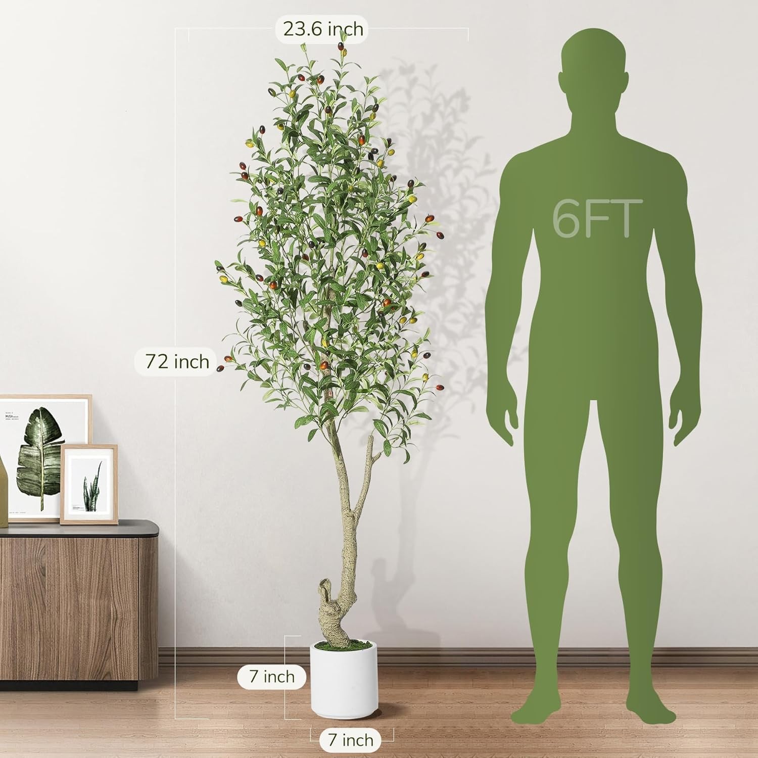 6FT Artificial Olive Tree Indoor W/ Natural Trunk &White Planter for Home Office