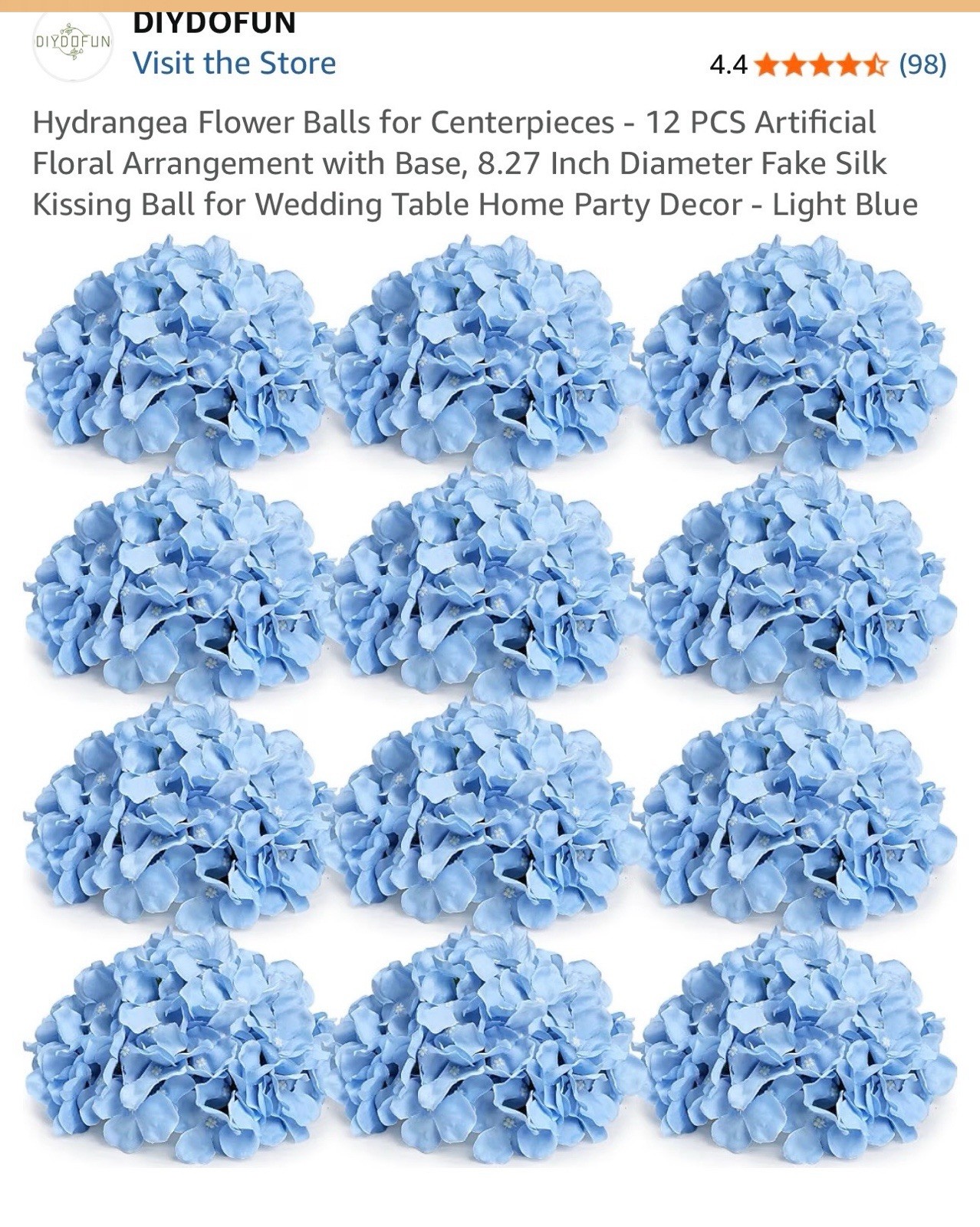 DIYDOFUN Hydrangea Artificial Flower Balls 8 in Light Blue 12 Pack Wedding