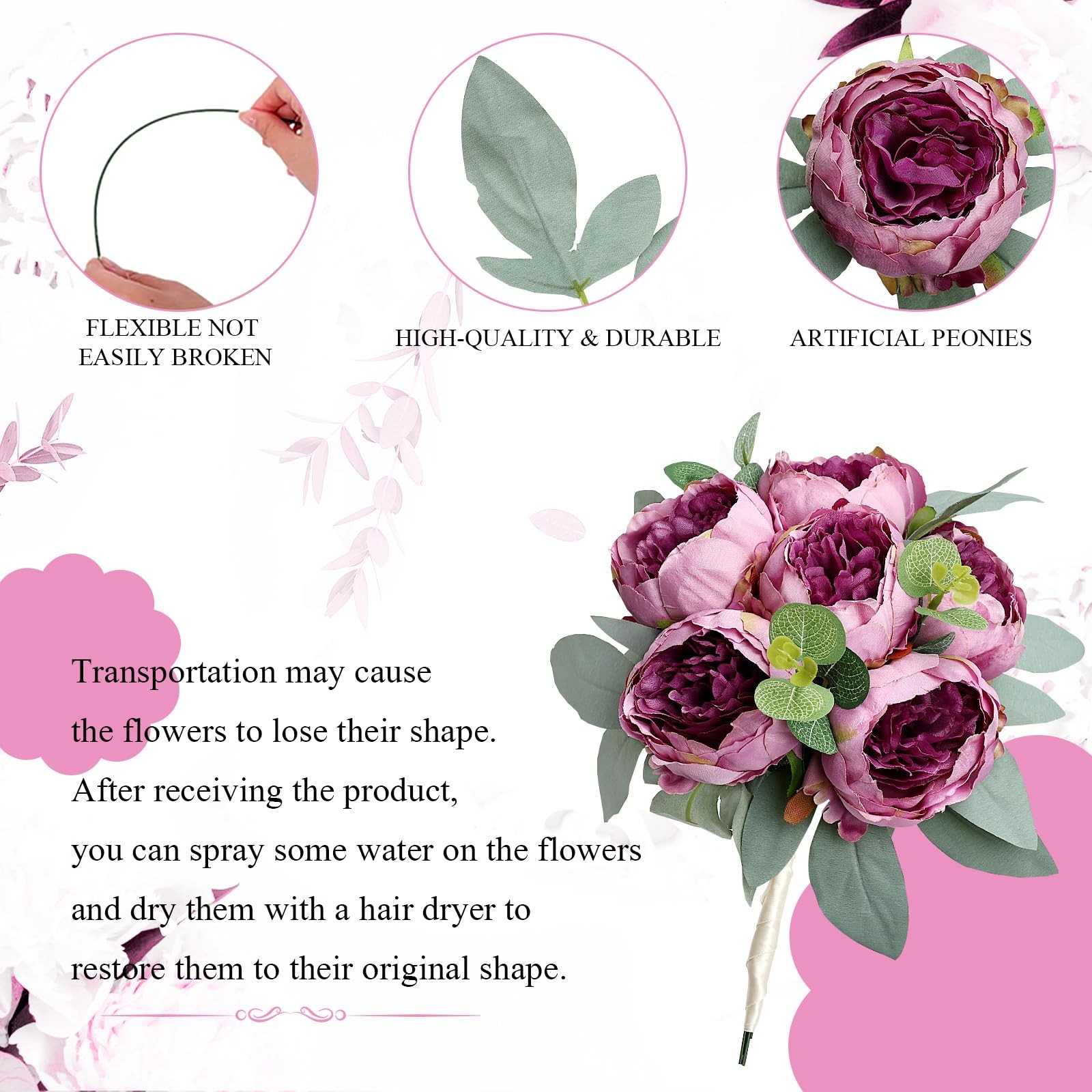 50Pcs Peonies Artificial Flowers Bulk, 4’’ Purple