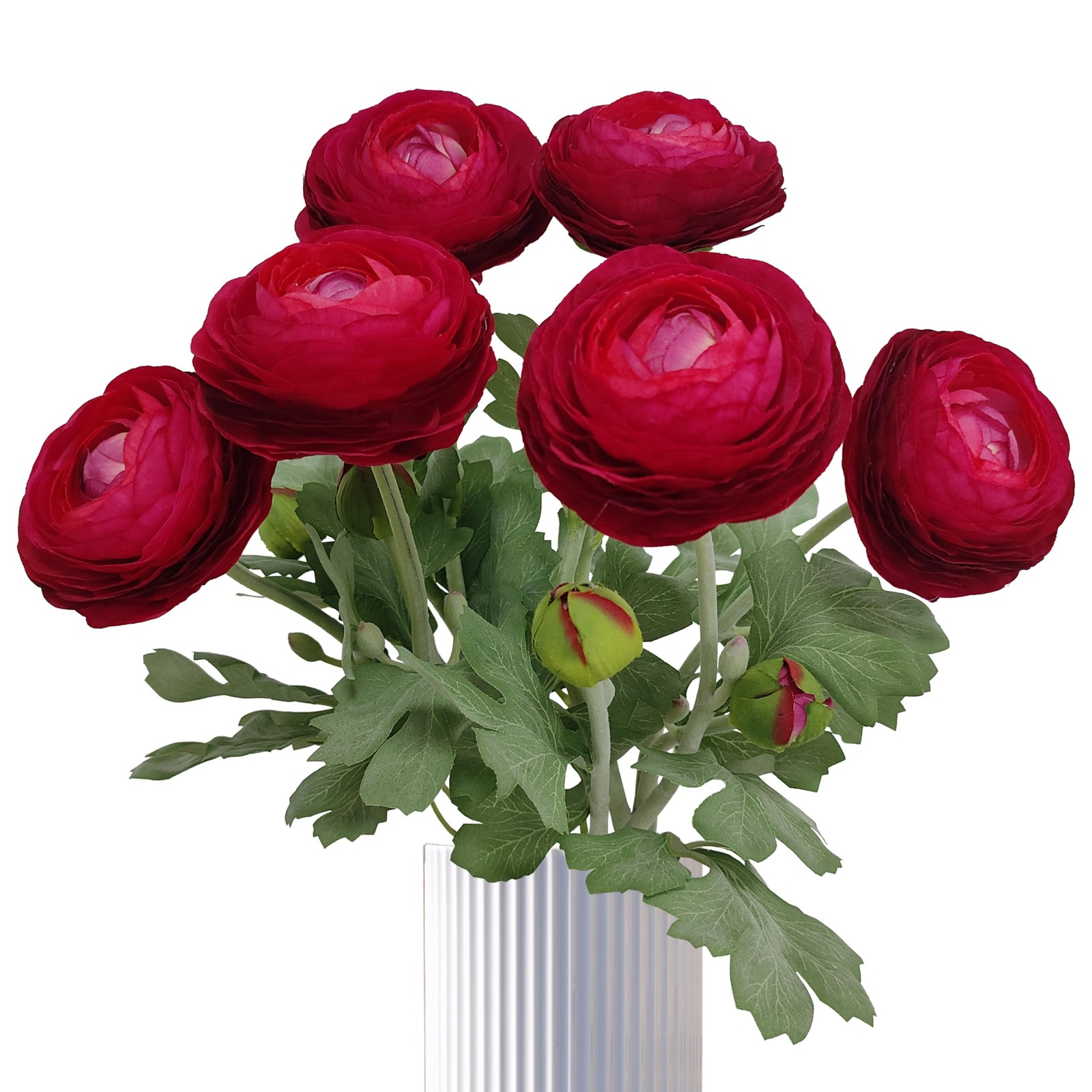 6 Pcs Purplish Red Ranunculus Artificial Flowers,Artificial Faux Silk Ranuncu…