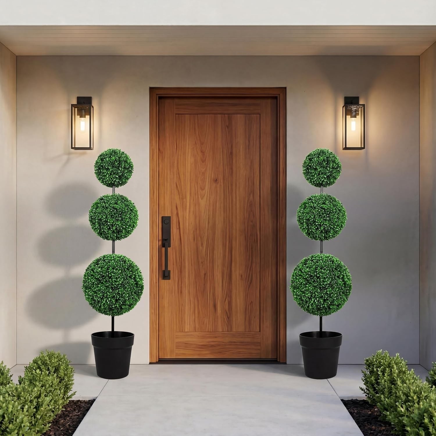 Artificial Boxwood Topiary Tree 4FT Triple Ball Faux Topiary Trees, Waterproo…