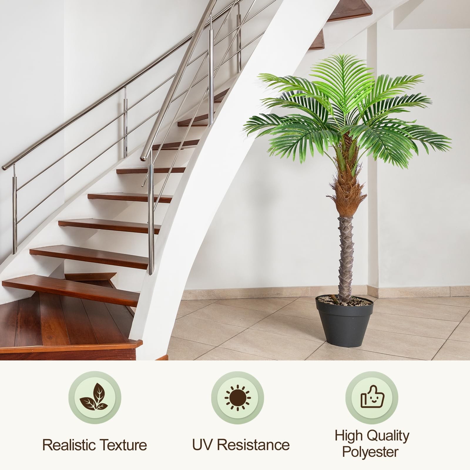5ft Artificial Phoenix Palm Tree for Outdoor Indoor Decor, Faux Coconut Silk …