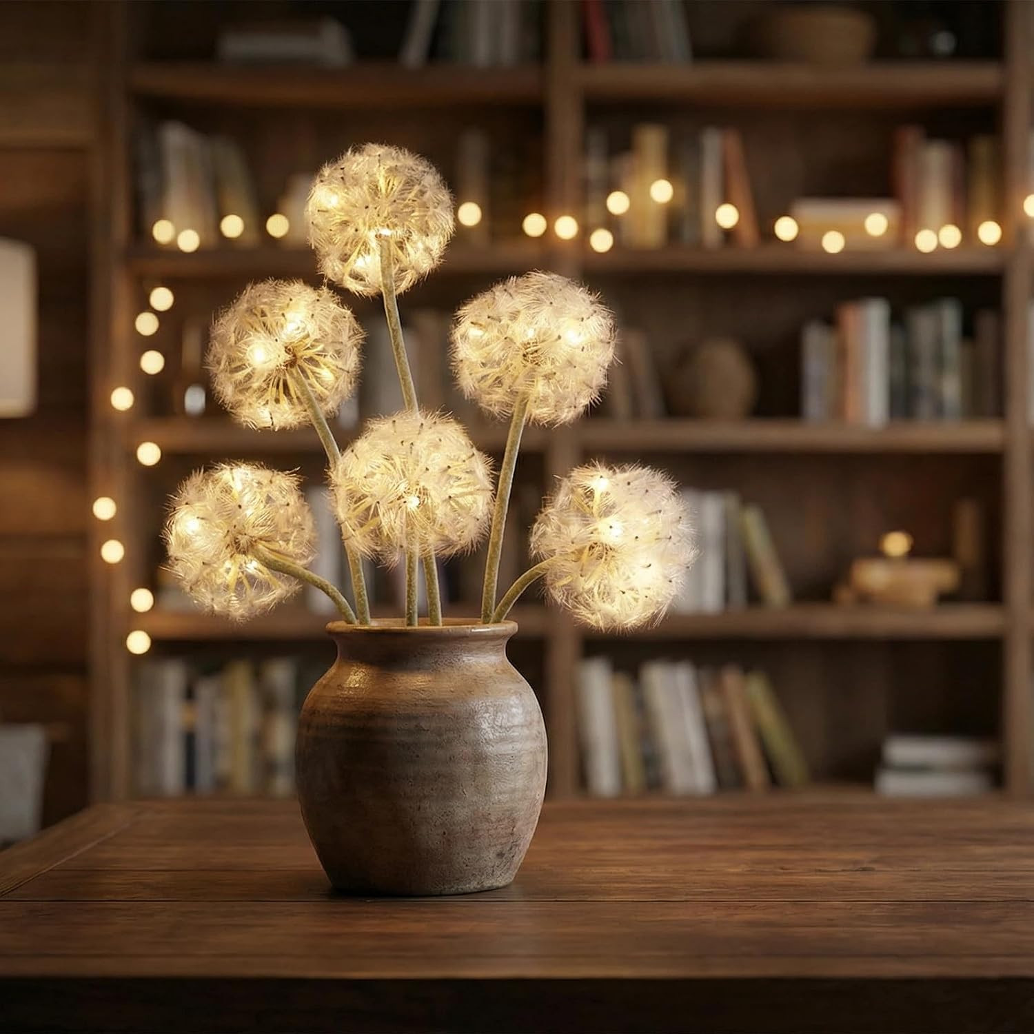 LED Dandelion Flowers with Timer – 4 Pcs Faux Decor for Christmas Home
