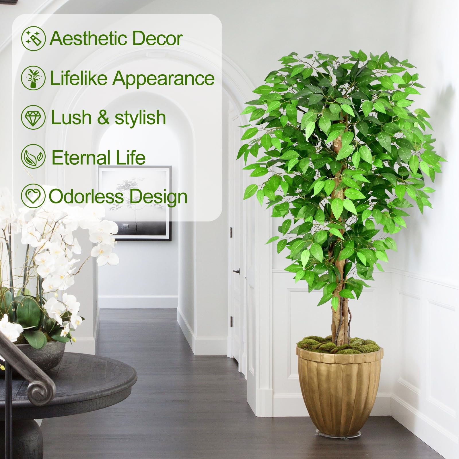 Keeplush 5ft Ficus Artificial Trees with Natural Curved Trunks, 60″ Tall Lush…