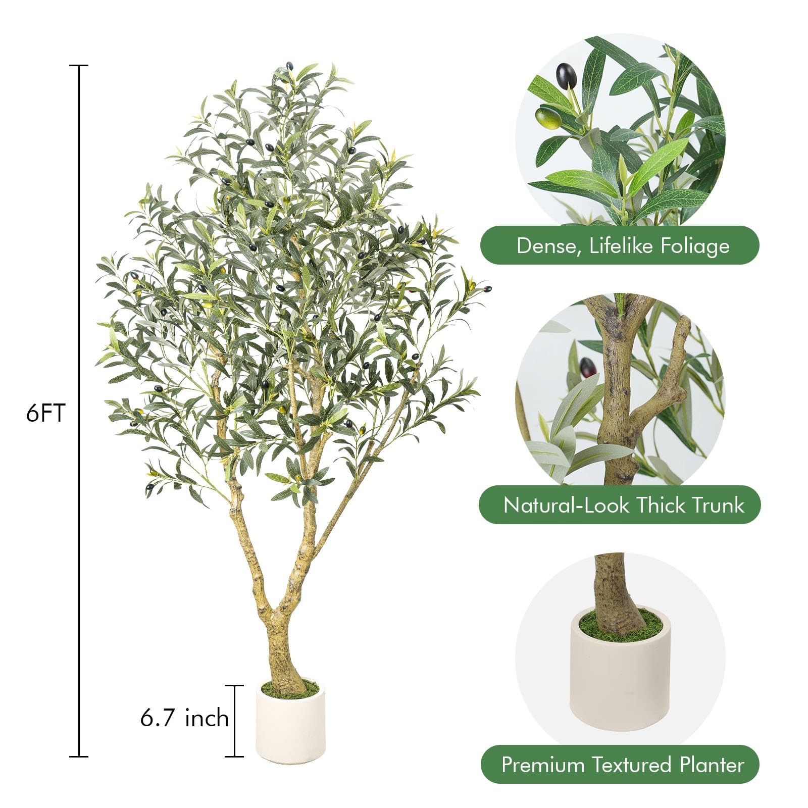 6FT Artificial Olive Tree with Elegant Planter & Moss, Faux Olive Tree Indoor…