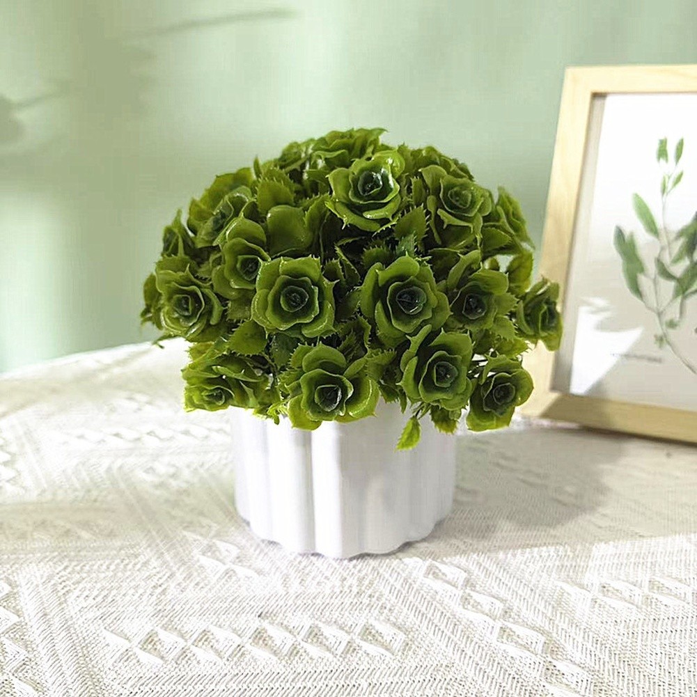 Artificial Bonsai Decor Plastic Rose Blossoms for Tabletop Desk Styling
