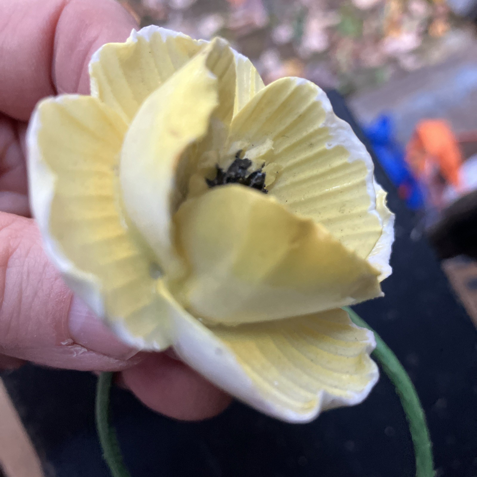 Flower Porcelain Yellow Long Plastic Stem
