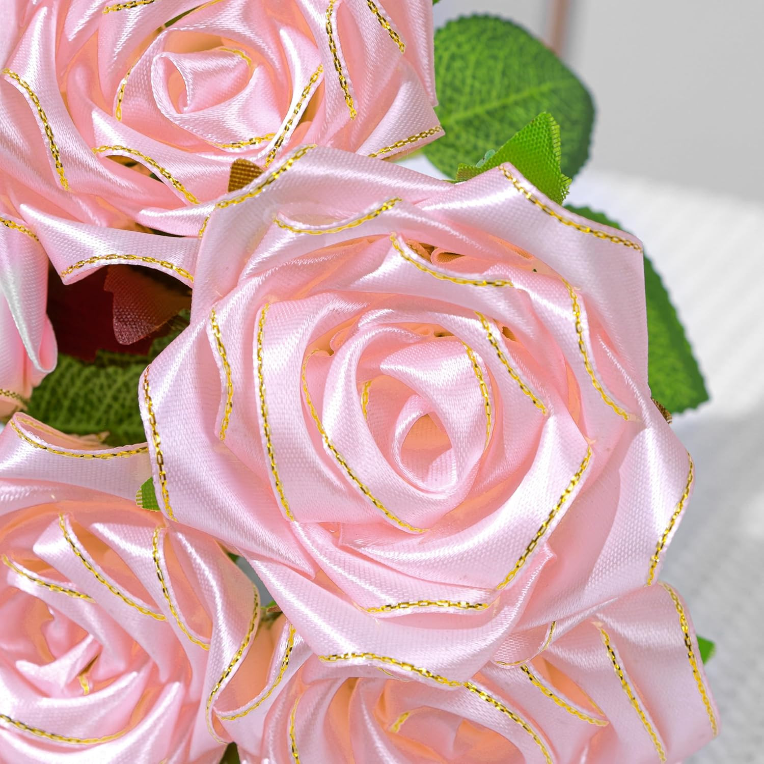 DIY Luxury Forever Flowers: 300Pcs Baby Pink Satin Petals with Elegant Gold Edgi