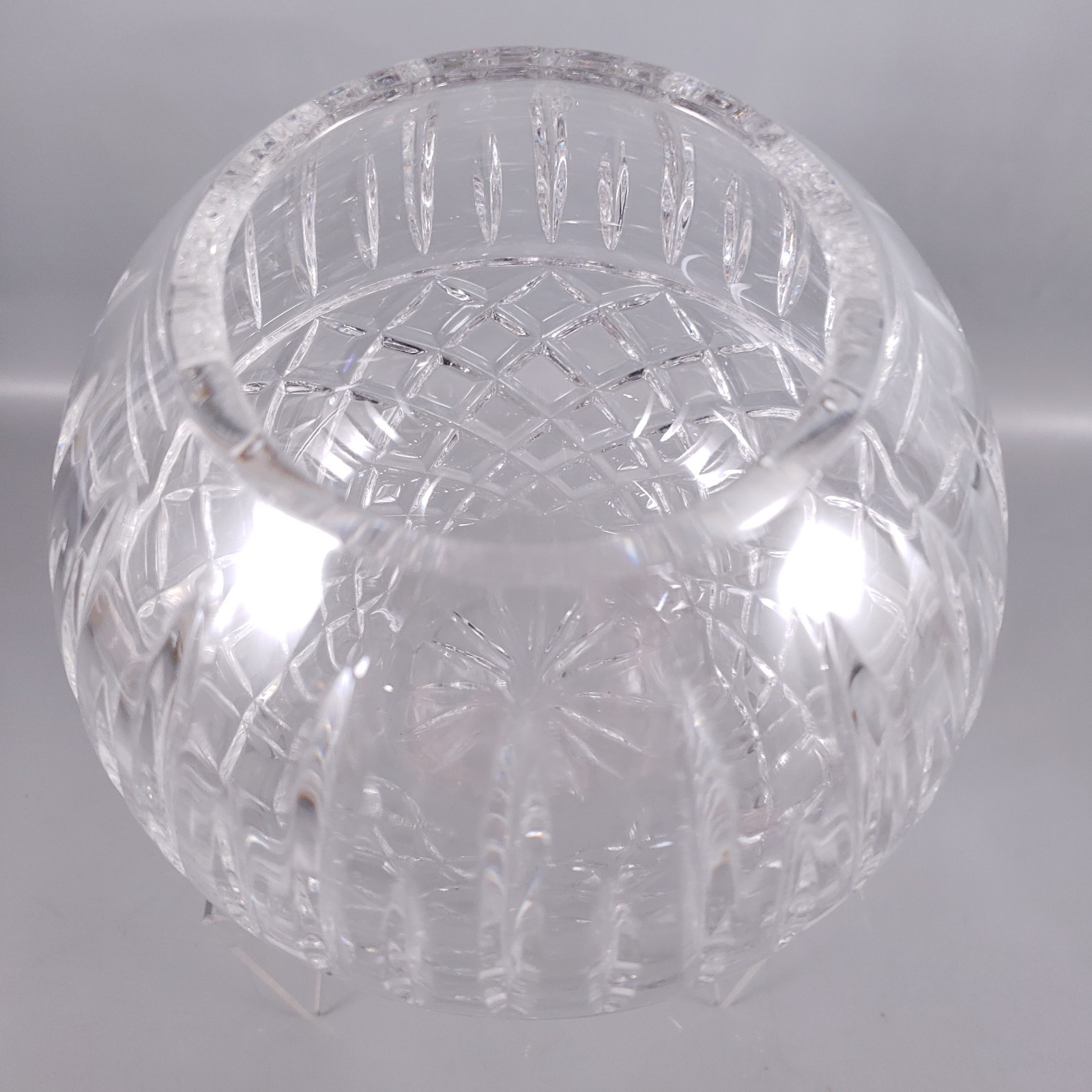 MCM Bohemian Clear Cut Crystal Rose Bowl & Brown Macrame Plant Hanger SET