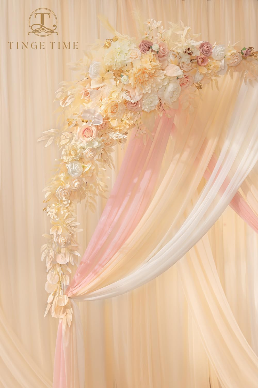 Wedding Arch Flowers Kit – Deluxe 5Pcs Artificial Floral Swag with 3 Sheer Drape