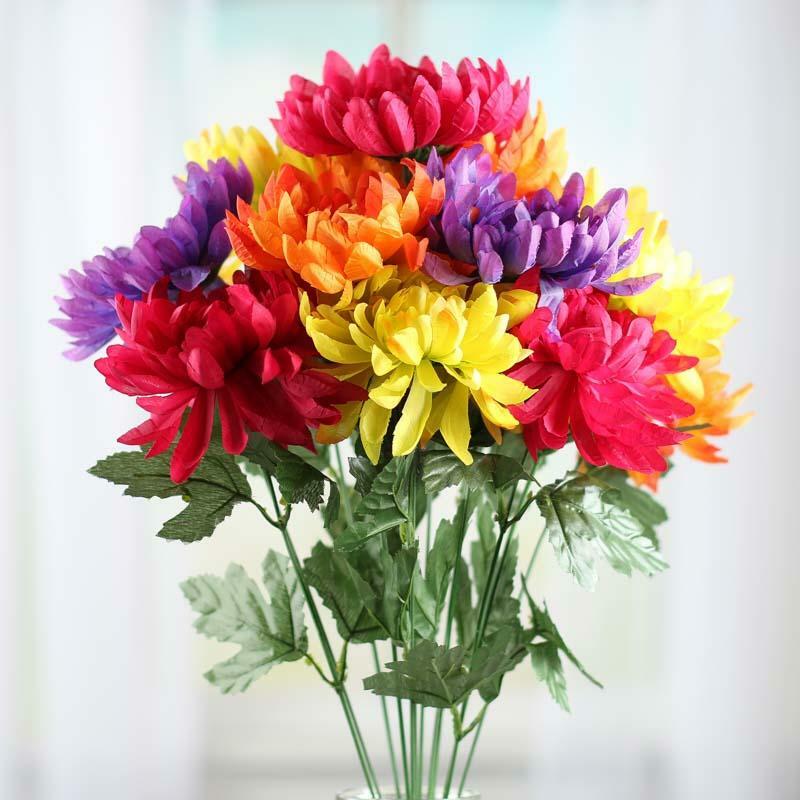 Factory Direct Craft Bright Mixed Spring Colored Artificial Mum Floral Bush
