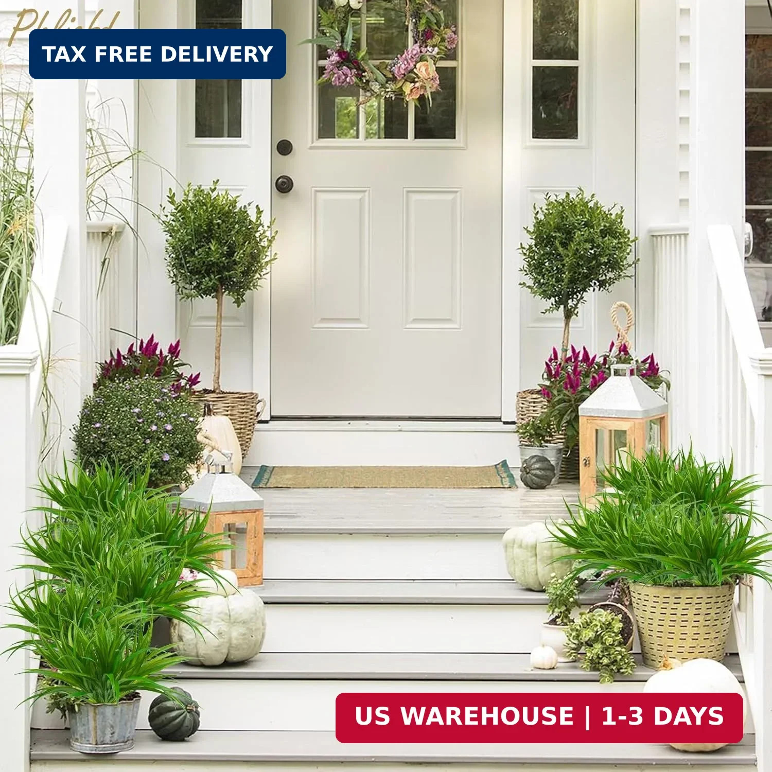 6Pcs Artificial Grass Fake Plants 17.3in 16 Leaves Outdoor Fake Grass UV Resista