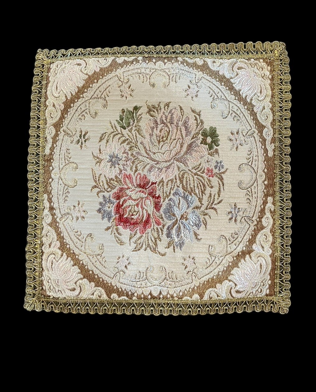 Vintage Victorian Inspired Floral w/Gold Glitter Accent Trim Decorative Square