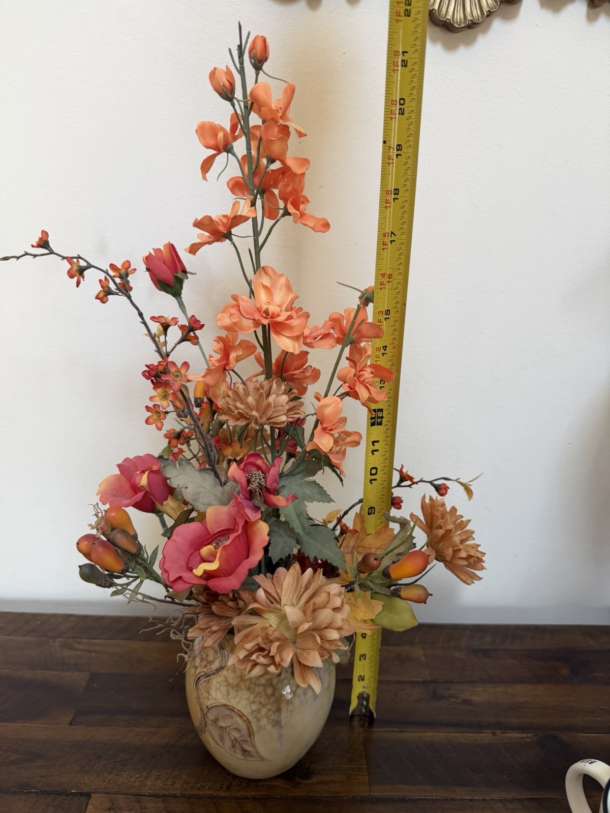 Professional Artificial Floral Arrangement Ceramic Vase Orange Centerpiece Decor
