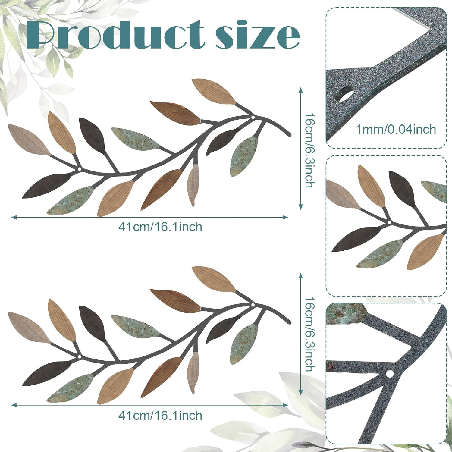 2 Pieces Metal Tree Leaf Wall Decor Vine Olive Branch Leaf Wall Art