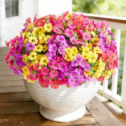 for Outdoors, Fake Plants Greenery Faux 12 Artificial Flowers Mixed 4 Colors