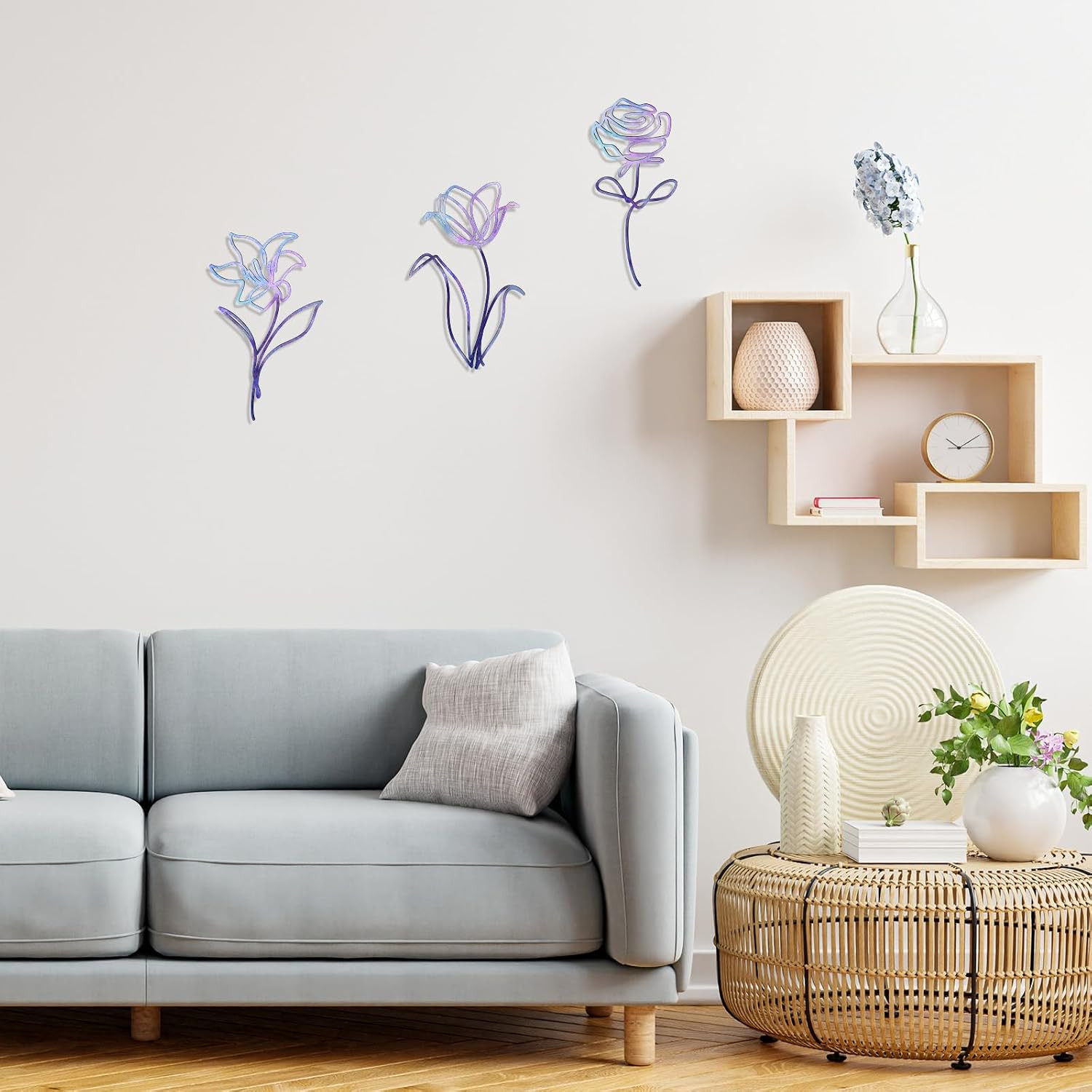Metal Flowers Wall Arts Decor for Bathroom, 6X10 Inches Set of 3 | Farmhouse Met