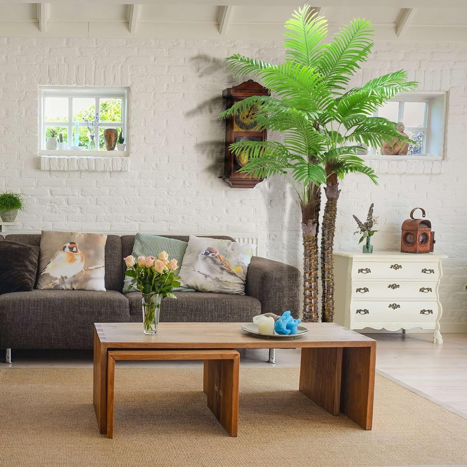 8FT Artificial Palm Tree Fake Phoenix Faux Outdoor Plant Pre Potted