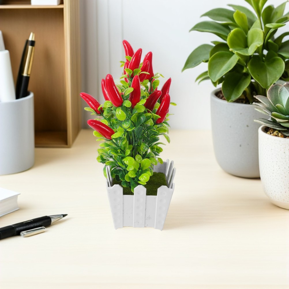 3Pcs Reusable Faux Red Pepper Bonsai Trees Lifelike Plastic Indoor Decoration