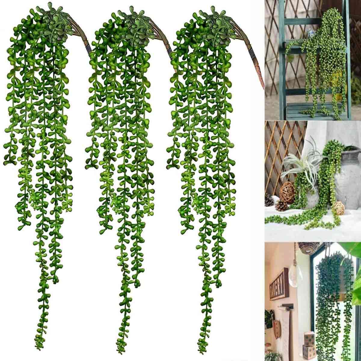 3X Artificial Hanging Plant Fake Vine Ivy Succulents String of Pearls Home Decor