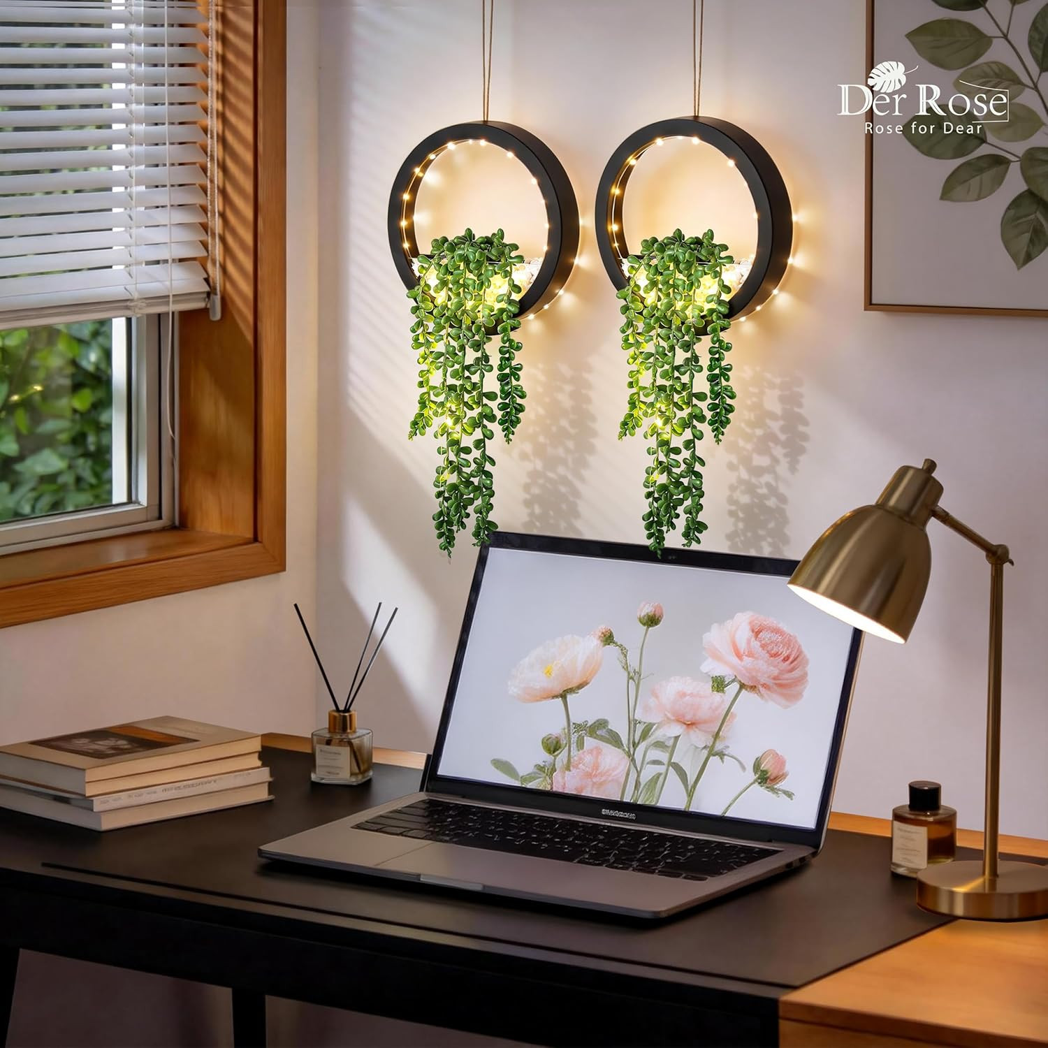 2 Pack Lighted Hanging Plants, Artificial String of Pearls Succulents with Warm