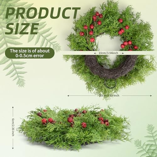 2 Pcs Christmas Candle Rings Wreaths, 10 Inch Candle Wreath Green-pine&berry