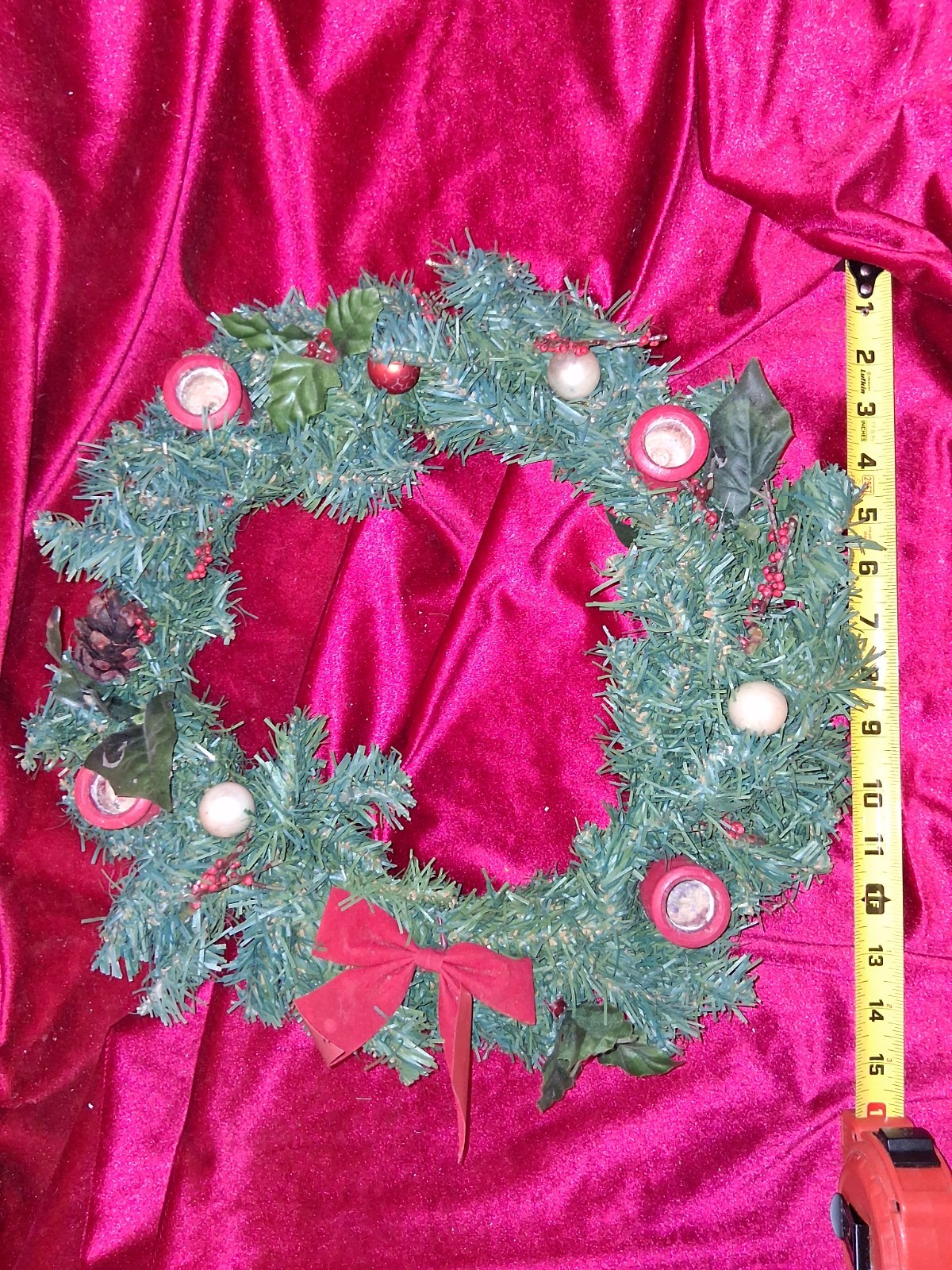 Vintage Christmas Candle Ring Wreath 13-14″
