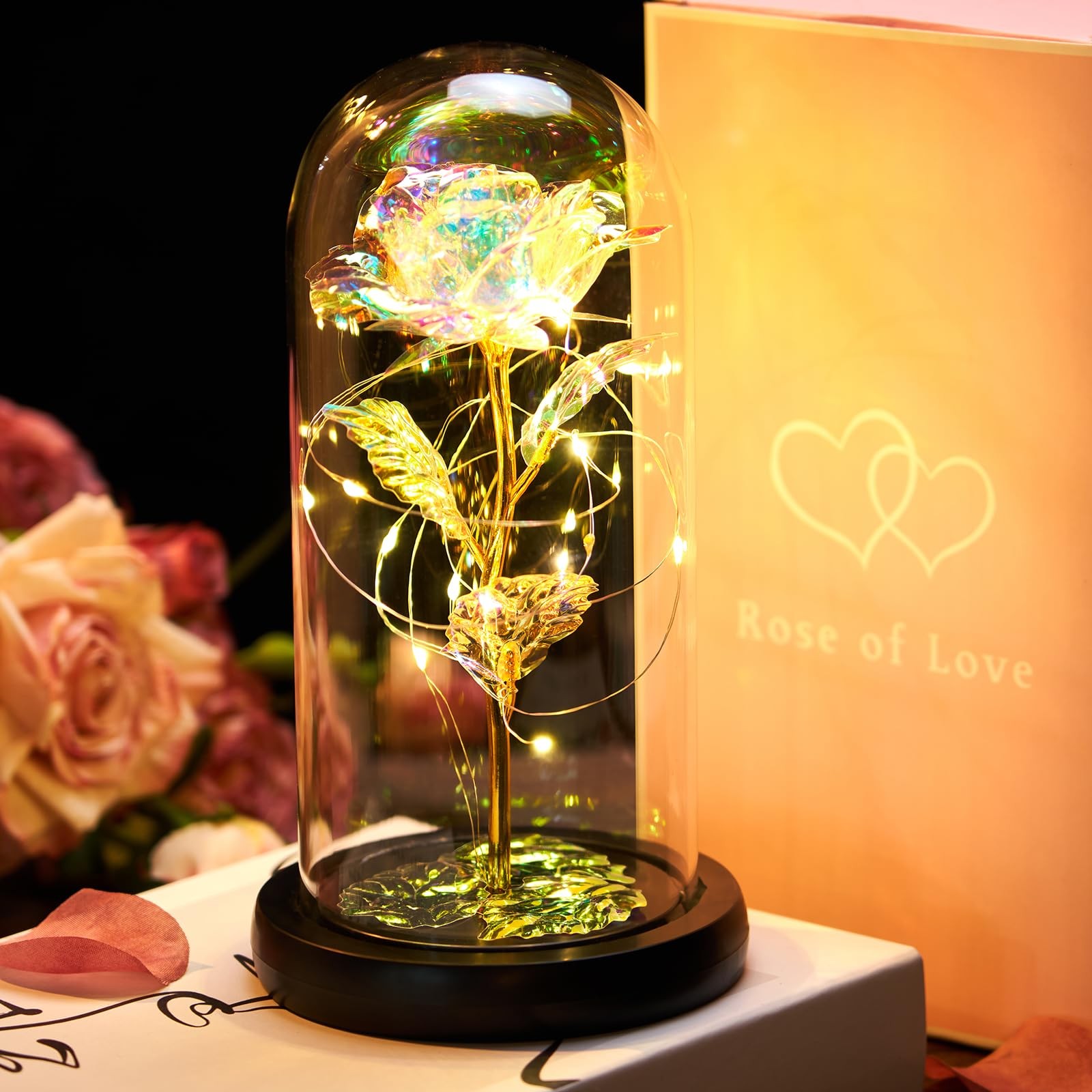 Mothers Day Mom Gifts for Mom Forever Rose in Glass Dome Gift Set – Glowing E…