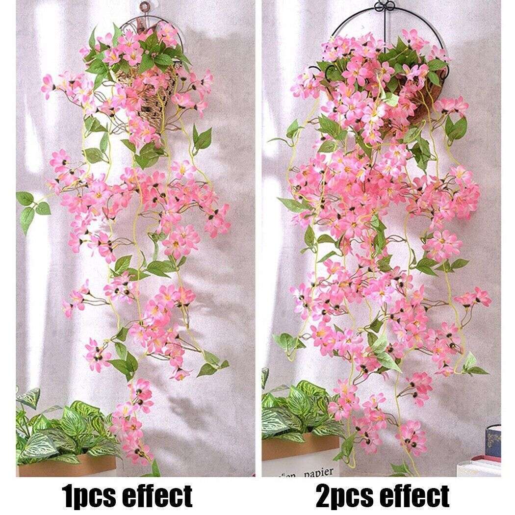 Artificial Fake Hanging Basket Plant Silk Flowers Vine String Home Decor Outdoor