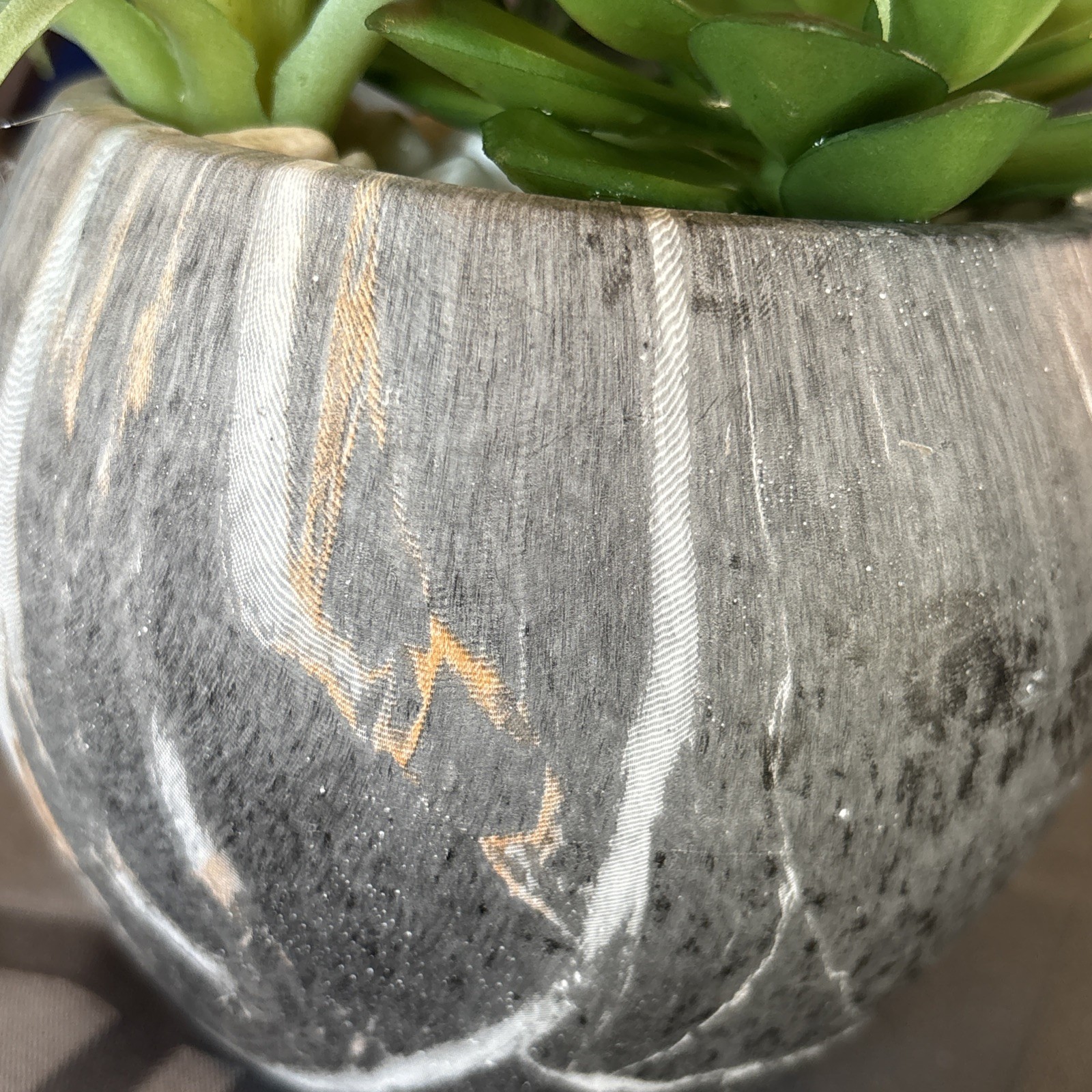 Faux Succulents In Pot Heavy Gray White And Peach Pot