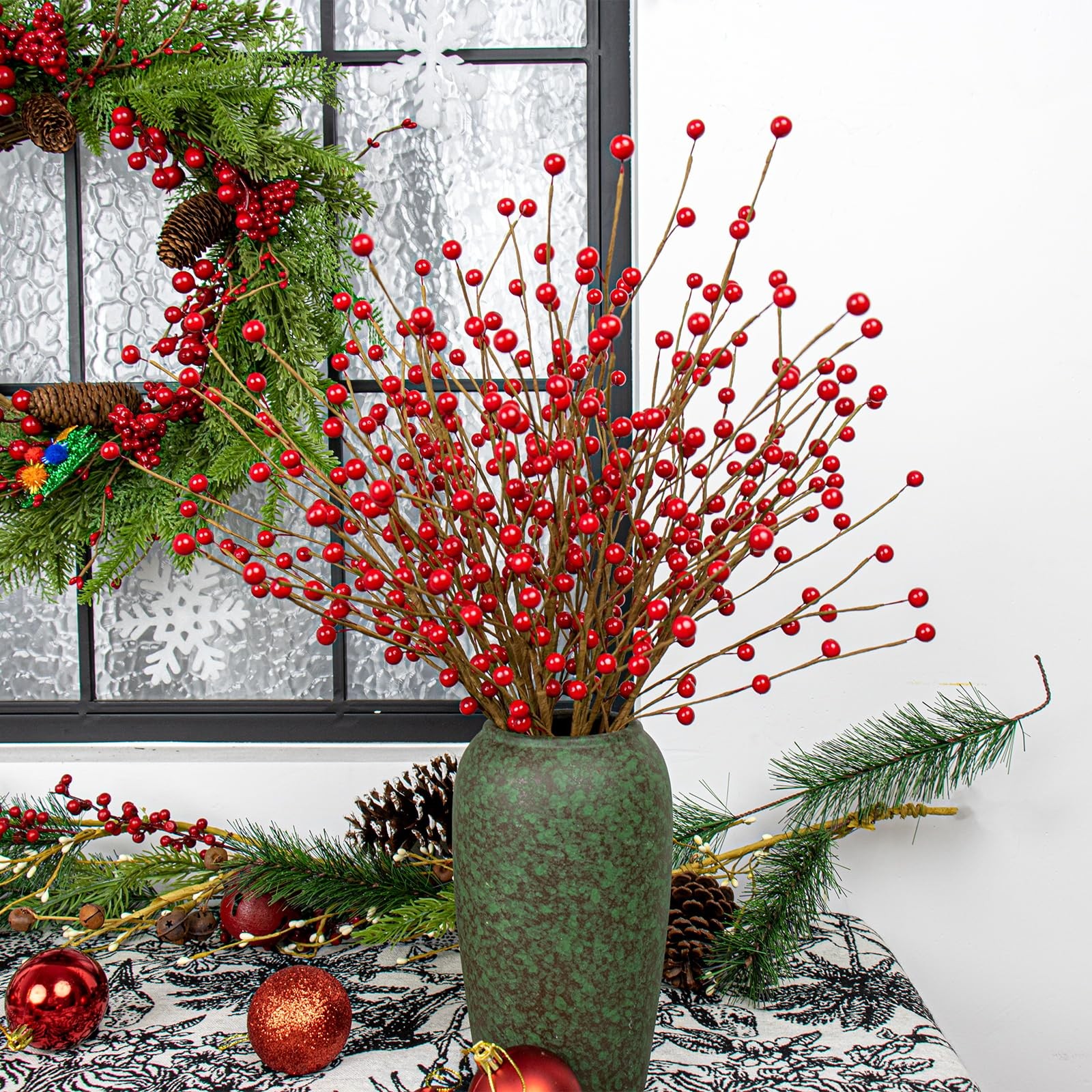 24 Pack Christmas Tree Picks 17 Inch Red Picks Artificial Holly Stems for Xma…