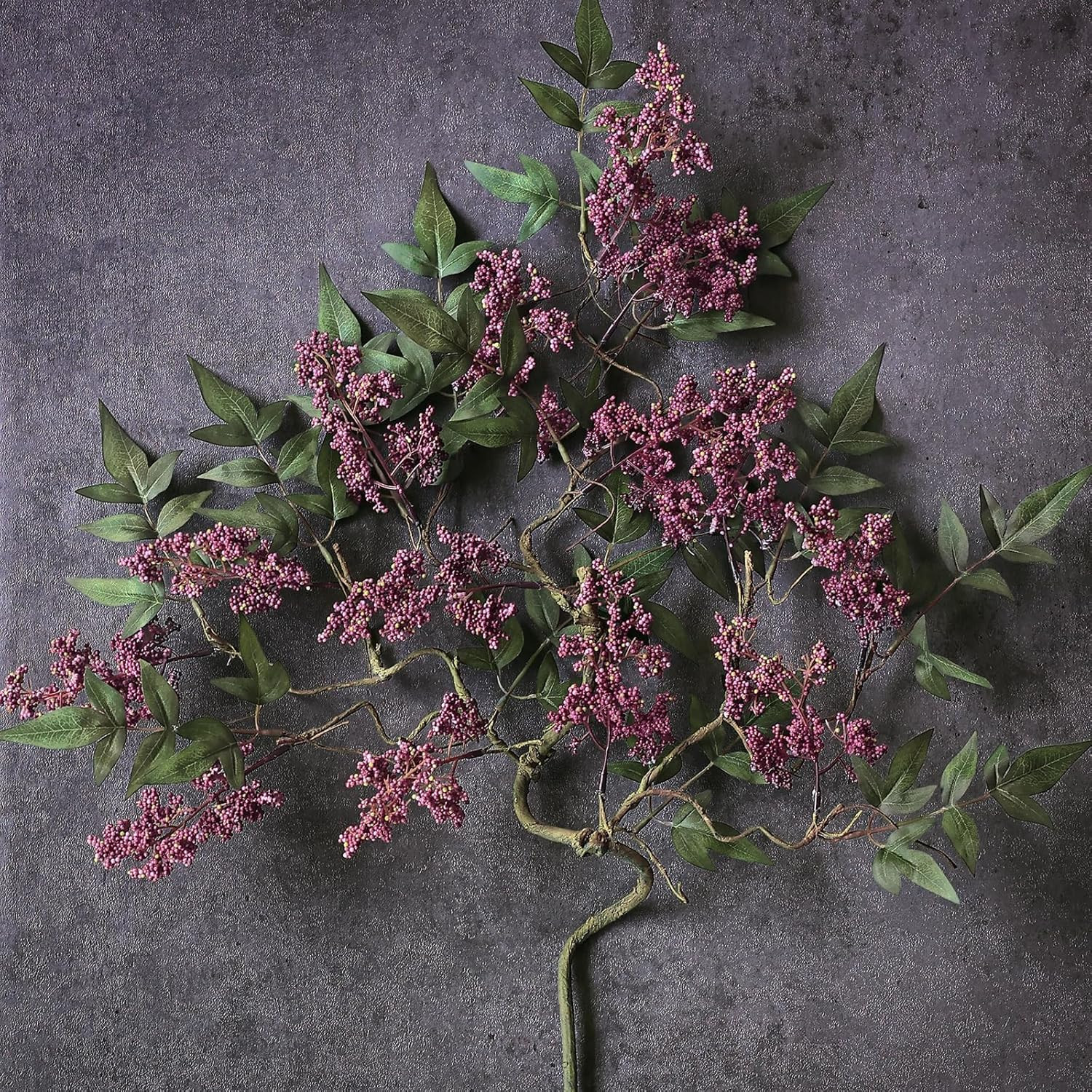 2 Pcs 36″ Dusty Plum Nandina Berry Stem – Realistic Greenery for Home Decor