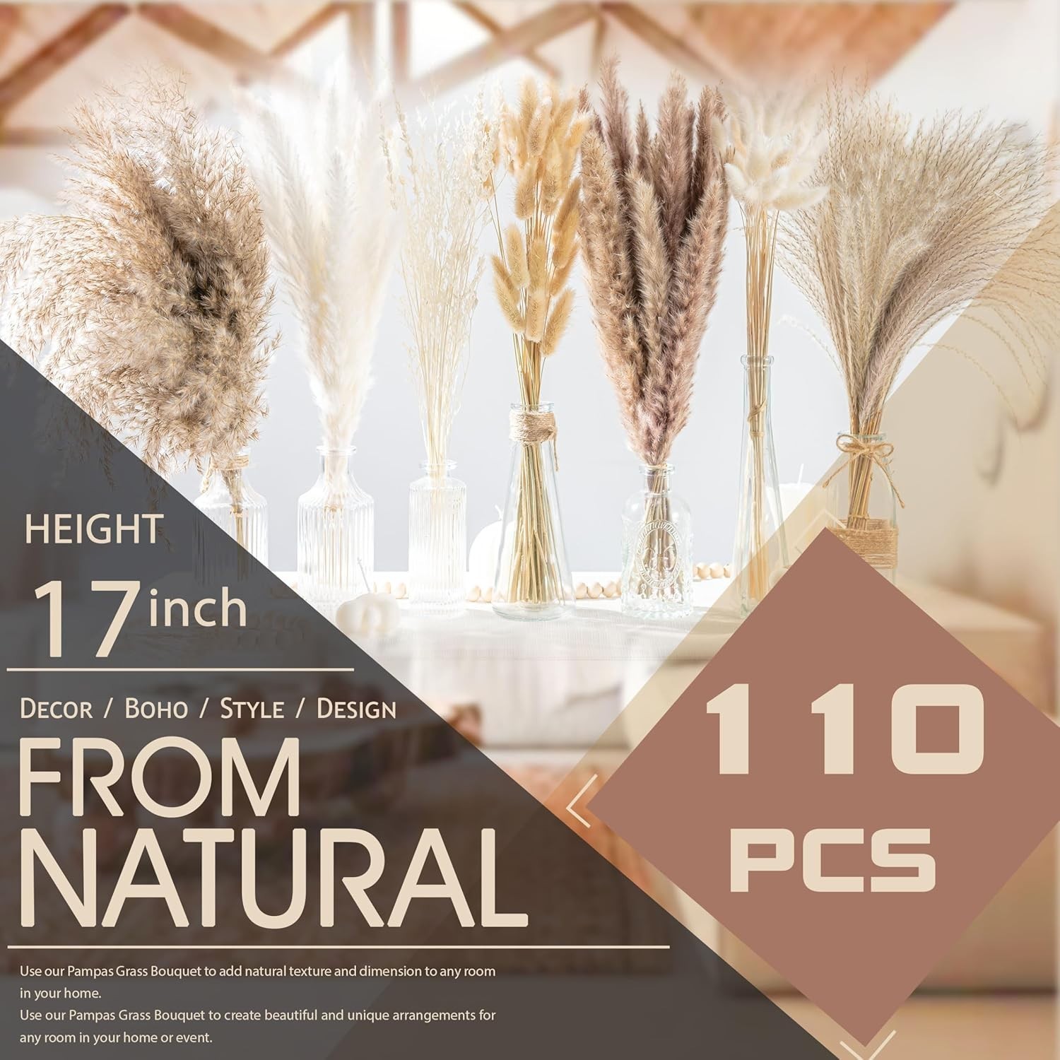 Elegant 130PCS Pampas Grass Bouquet – Natural Dried Flowers for Every Occasion