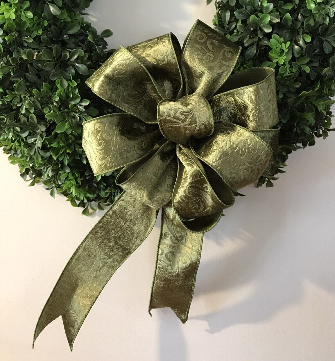Fall Autumn Harvest Christmas Wreath Green Bow Handmade Embossed Wire Ribbon NEW